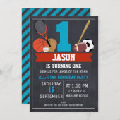 チャルクボードスポーツ1歳誕生日パーティの招待状 招待状 (正面/裏面)