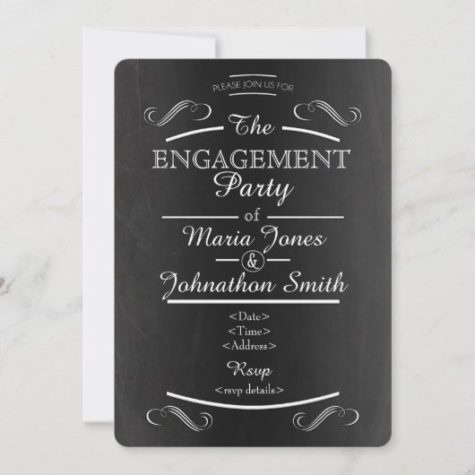 チャルクボードタイポグラフィ婚約の招待 招待状 (正面)