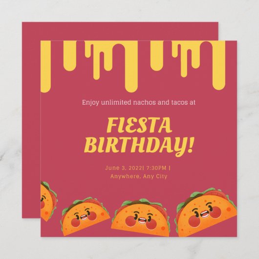 チャルクボードタコトゥオスデイピナタフィエスタ第2誕生日 招待状 (正面/裏面)