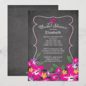 チャルクボードトロピカルハイビスカスフラワーズブライダルシャワー 招待状 (正面/裏面)