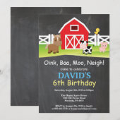 チャルクボードファーム誕生日招待状納屋周囲の庭パーティー 招待状 (正面/裏面)