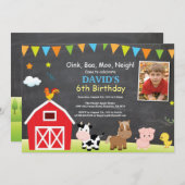 チャルクボードファーム誕生日招待状納屋周囲の庭パーティー 招待状 (正面/裏面)