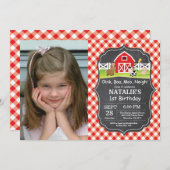 チャルクボードファーム誕生日招待状納屋周囲の庭パーティー 招待状 (正面/裏面)