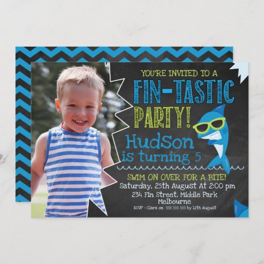 チャルクボードフォトサークフィンタスティック誕生日招待状 招待状 (正面/裏面)