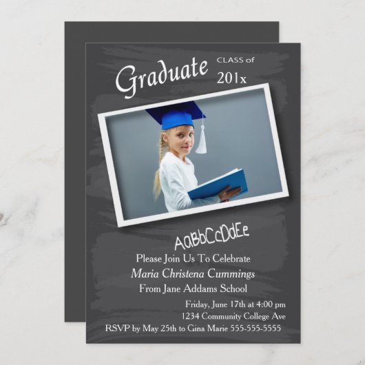 チャルクボードフォトフレーム卒業招待状 招待状 (正面/裏面)