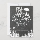 チャルクボードフォレストキャンピング誕生日パーティキャンパー 招待状 (正面)
