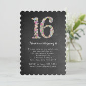 チャルクボードフローラスイート16バースデーパーティ招待状 招待状 (スタンド正面)