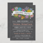 チャルクボードフローラバナーガーデンパーティの招待状 招待状 (正面/裏面)