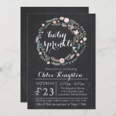 チャルクボードフローラリースベビースプリンクル招待状 招待状 (正面/裏面)