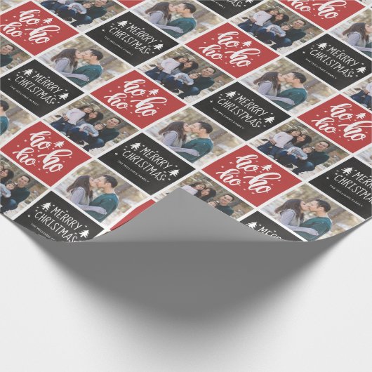 チャルクボードホホホメリークリスマス2枚写真  ラッピングペーパー (角)