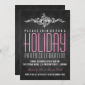 チャルクボードホリデーパーティヴィンテージデコールブラックピンク 招待状 (正面/裏面)