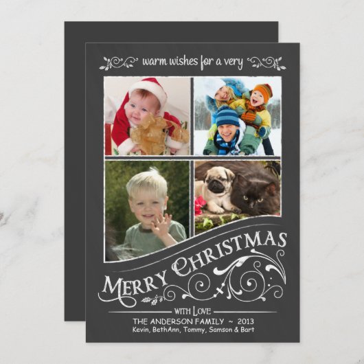 チャルクボードメリークリスマス4枚写真フラットカード シーズンカード (正面/裏面)