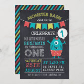 チャルクボードモンスター1sr誕生日招待状 招待状 (正面/裏面)