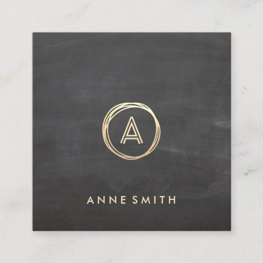 チャルクボードルクセ金ゴールドサークルモモダンノグラム スクエア名刺 (正面)