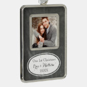 チャルクボード素朴初めてのクリスマスカップルオーナメント シルバープレートフレームオーナメント (右)