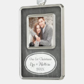 チャルクボード素朴初めてのクリスマスカップルオーナメント シルバープレートフレームオーナメント (左)
