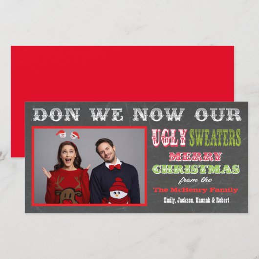 チャルクボード醜いクリスマスセーターの写真カード シーズンカード (正面/裏面)