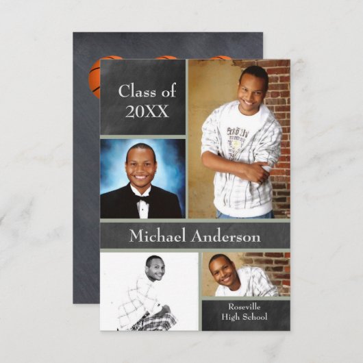 チャルクボード・コラージュ・バスケットボール – 3x5GRAD発表 招待状 (正面/裏面)