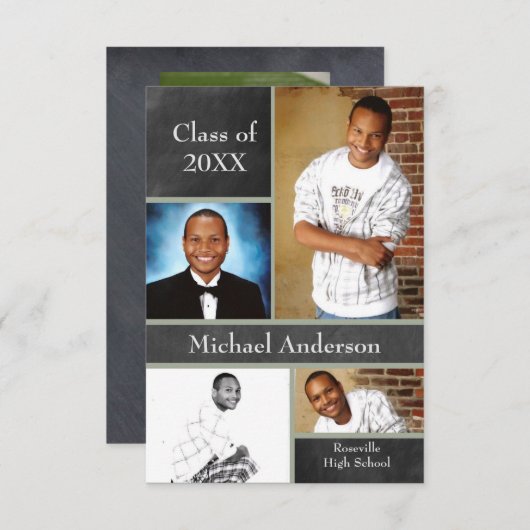 チャルクボード・コラージュ・フットボール – 3x5 Gradの発表 招待状 (正面/裏面)