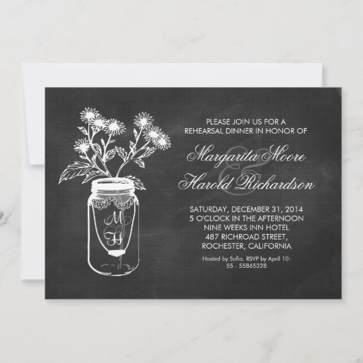 チャルクボード·メイソン·ジャー·リハーサルディナー·招待状 招待状 (正面)