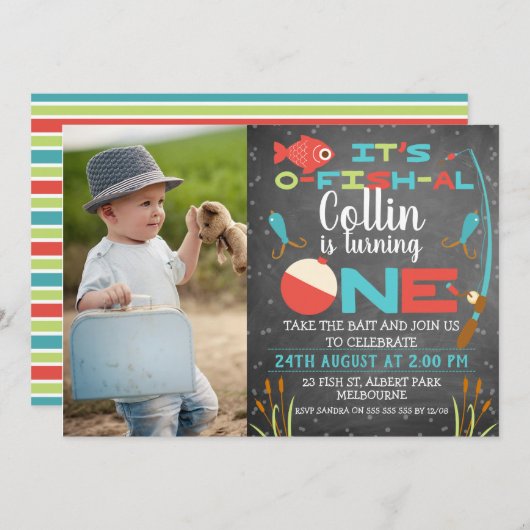 チャルクボードO-フィッシュアリーワン誕生日招待状 招待状 (正面/裏面)