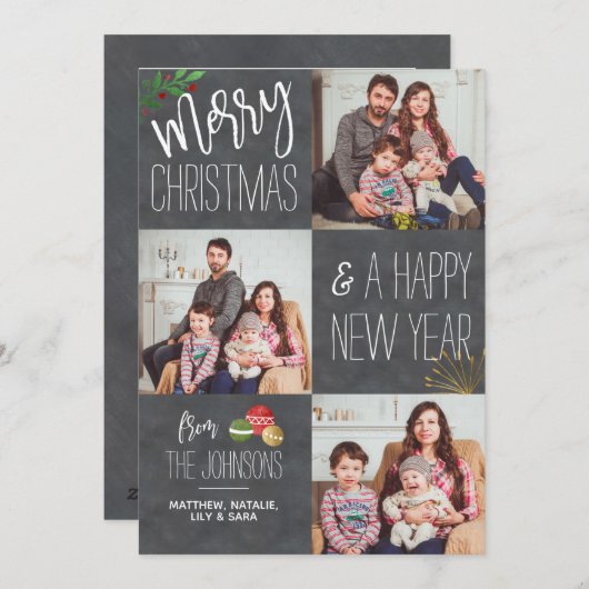 チャルクボーモダンドカスタムフォトホリデークリスマス シーズンカード (正面/裏面)