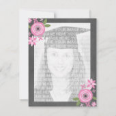 チャルクボー刺激を受けたド·ピンク·フローラ·フォト卒業 招待状 (裏面)
