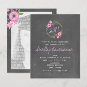 チャルクボー刺激を受けたド·ピンク·フローラ·フォト卒業 招待状 (正面/裏面)