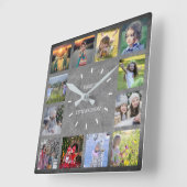 チャルクボー素朴ドファミリー写真コラージュモノグラム スクエア壁時計 (傾斜)