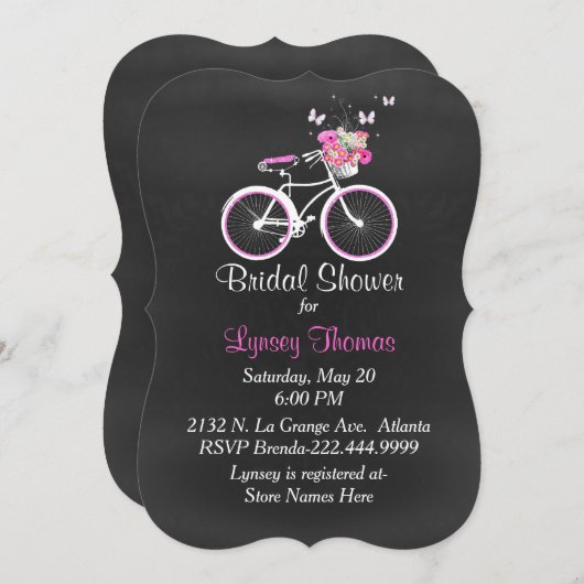 チャルスタイリッシュクボードブライダルバイクシャワー招待状 招待状 (正面/裏面)