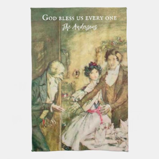 チャルパーソナライズされたズディケンズスクルージビクトリアン キッチンタオル (縦)