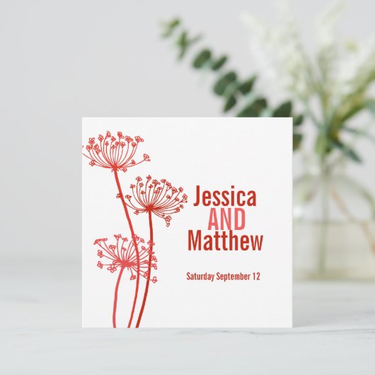 チャルビルモダンフラワーのダークレッドの結婚式の招待 招待状 (スタンド正面)