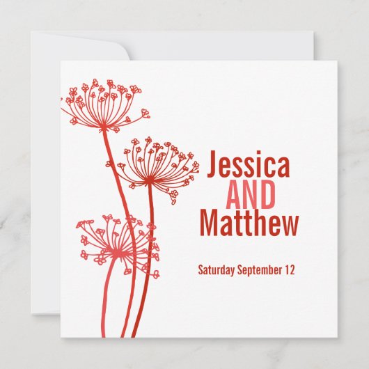 チャルビルモダンフラワーのダークレッドの結婚式の招待 招待状 (正面)