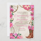 チャロエレガントピンクローズウエスタンブーツキンセアニェラ 招待状 (正面)