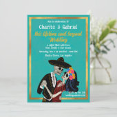 チャロカトリナシュガースカル踊りティール（緑がかった色）結婚ズ 招待状 (スタンド正面)