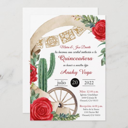 チャロホアパンゴキンセアニェラ招待状レッドロセス 招待状 (正面/裏面)