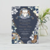 チャロホースクレスト王室のネイビーブルーキンセアニェラInv 招待状 (スタンド正面)