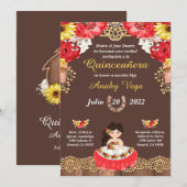 チャローの招待状 赤いバラ、ハシエンダ、ひまわり 案内状 (正面/裏面)