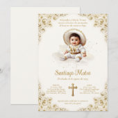 チャロ洗礼招待状 – 男の子 – ゴールド&アイボリー 招待状 (正面/裏面)