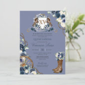 チャロ王室のネイビーブルーフローラクレストキンセアニェラ 招待状 (スタンド正面)