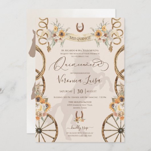 チャロ素朴サンフラワーズ&ボホフローラキンセアニラ 招待状 (正面/裏面)