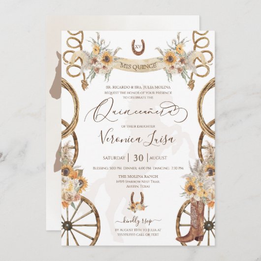 チャロ素朴フローラボホカントリーキンセアニェラ 招待状 (正面/裏面)