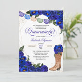 チャロ素朴女性のカーボーイブーツブルーバラキンセアニラ 招待状 (スタンド正面)