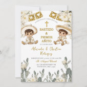 チャロ金ゴールドホワイトツインズバプテスススアンドファースト誕生日 招待状 (正面)