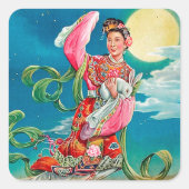 チャンエ嫦娥飛んでいるへムーン中秋フェスティバル スクエアシール (正面)
