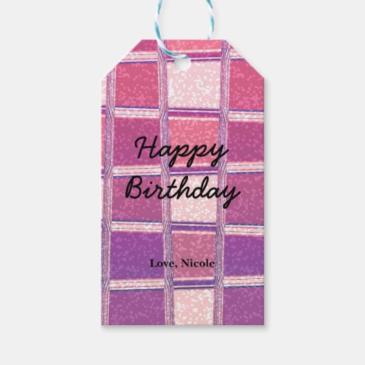 チャンキーシックモダングリッターピンクパープルグラマー ギフトタグ (正面)