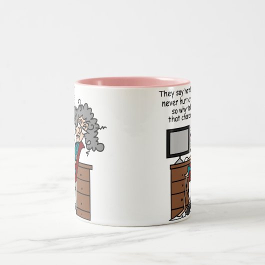 チャンスのハードワークのユーモアなぜ ツートーンマグカップ (中央)