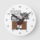 チャンスのハードワークのユーモアなぜ ラウンド壁時計 (正面)