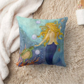 チャンスの遭遇の人魚及びカメの枕 クッション (ブランケット)