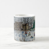 チャンネル上の凍っていスケートで滑る コーヒーマグカップ (中央)